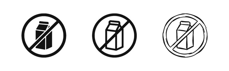 No Dairy Lactose Free Milk Carton Prohibition Icon Set © drawing lines