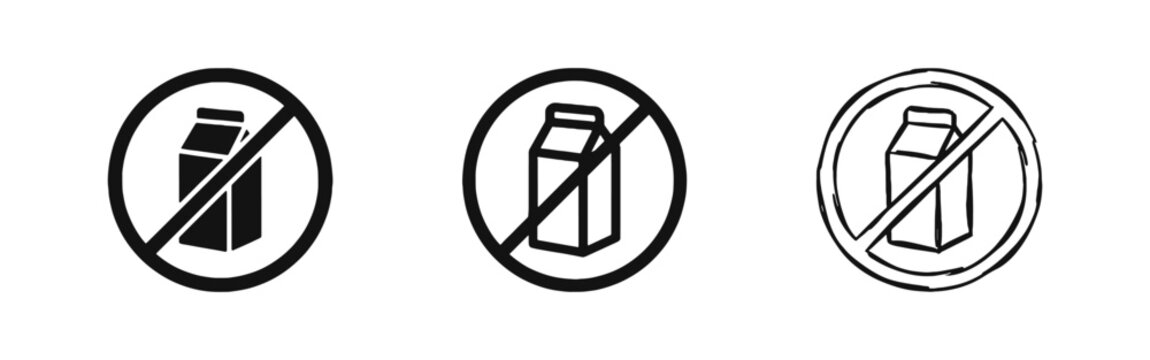 No Dairy Lactose Free Milk Carton Prohibition Icon Set