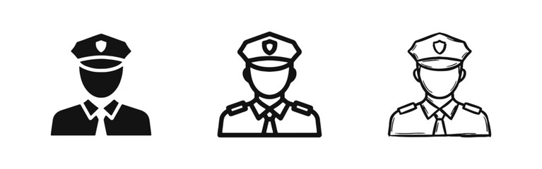 Obraz premium Police Officer Avatar Icon Set for Law Enforcement and Public Safety in Solid Outline and Hand Drawn Styles