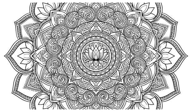 Hand Drawn Ethnic Mandala Ornament Vector Illustration for Relaxing Adult Coloring Pages
