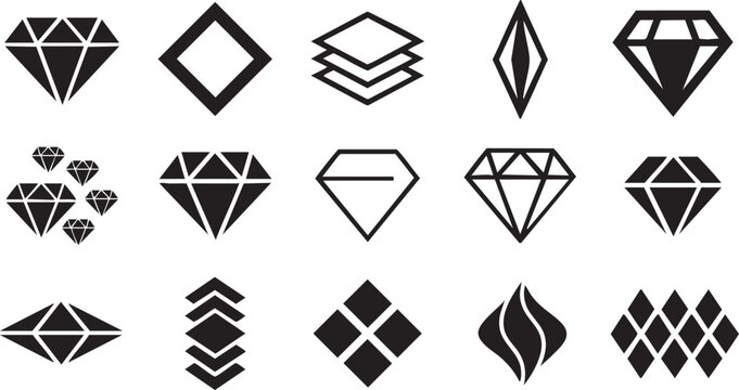 Collection of diamond shaped icons for luxury and gem design.