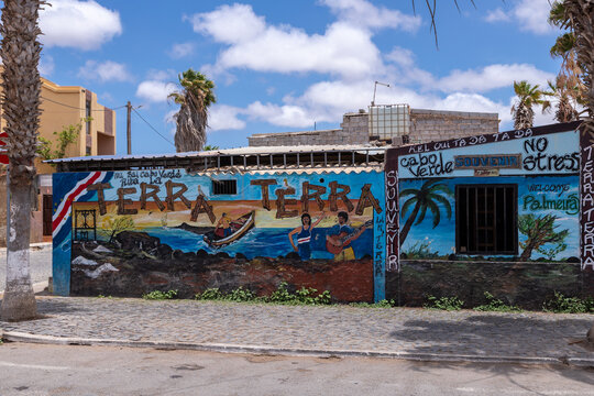 Beautiful murals in the fishing village of Palmeira on Sal island in Cape verde giving this small village on the Atlantic ocean a nice atmosphere and creating an outdoor museum with paintings of local