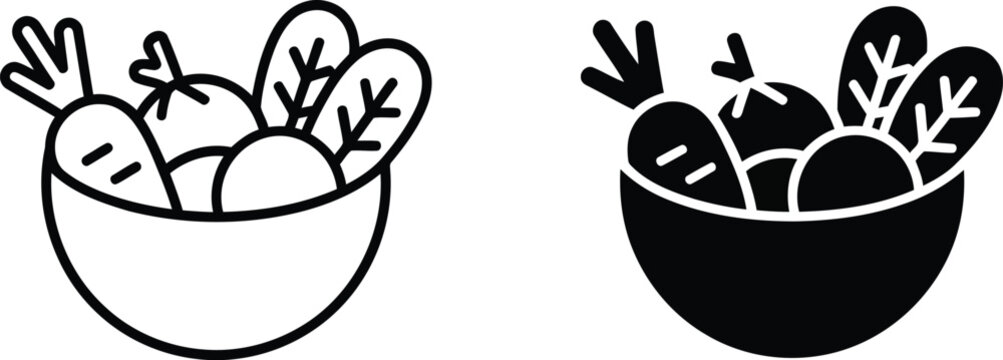 Bowl of fresh vegetables icon vector illustration, vegetables icon set