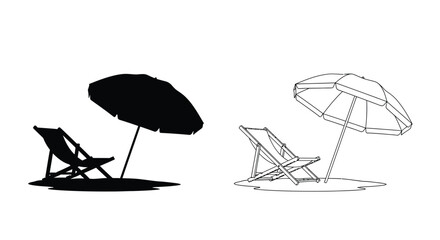 Beach chair and umbrella black silhouette high quality © turag