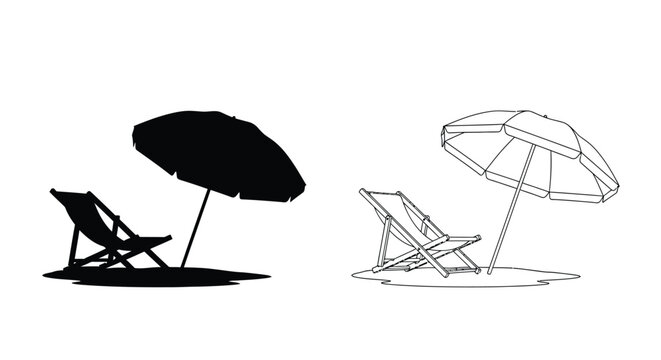 Beach chair and umbrella black silhouette high quality