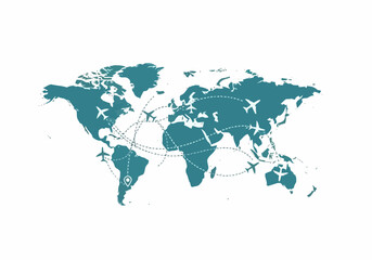 Fototapeta premium Global airline routes and flight paths across a world map.