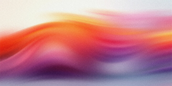 Abstract wave background with flowing gradient colors of sunset orange purple and red featuring soft grainy film texture.