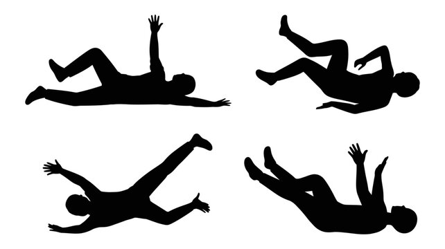 Falling silhouettes set on white background with silhouette accident movement struggle unconscious