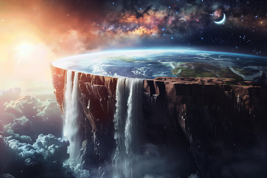 Surreal Cosmic Flat Earth Floating In Space