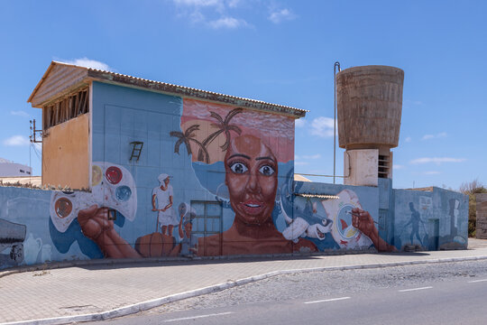 One of the many amazing murals in the city of Espargos in Cape Verde. This colourful painting brings the city to life and it gives a good vibrant feeling when strolling through the streets of the capi