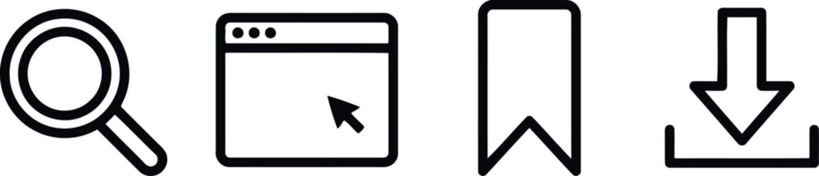 Flat of web browser functions: search, settings, download, and home digital interface