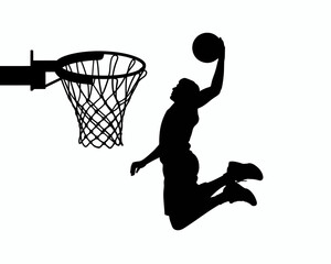 Basketball Player Silhouette Dunking Into Hoop © Riyad