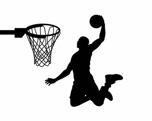 Basketball Player Silhouette Dunking Into Hoop © Riyad