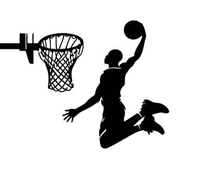 Basketball Player Silhouette Dunking Into Hoop © Riyad