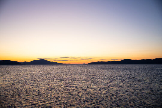 Beautiful sunset at the beach at Evia Island in Greece