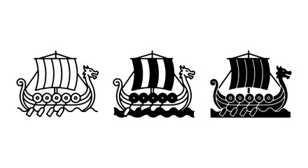 Viking longship vector icons, ancient Norse Drakkar ship, historical sailing vessel set © Jubayer