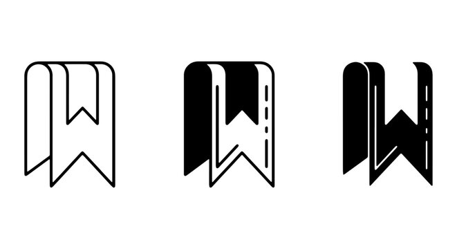 Bookmark icon set, save symbol, favorite tag, black and white vector collection
