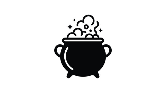 Black silhouette of a cauldron with bubbling potion and sparkles silhouette high quality