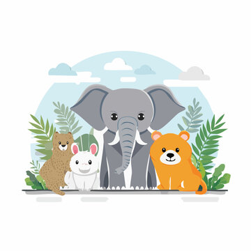 Cute Cartoon Animals in a Tropical Setting
