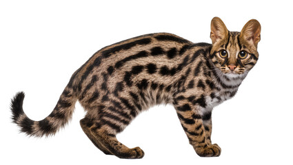 Spotted Asian Leopard Cat Standing Alert with Focused Gaze © Michal