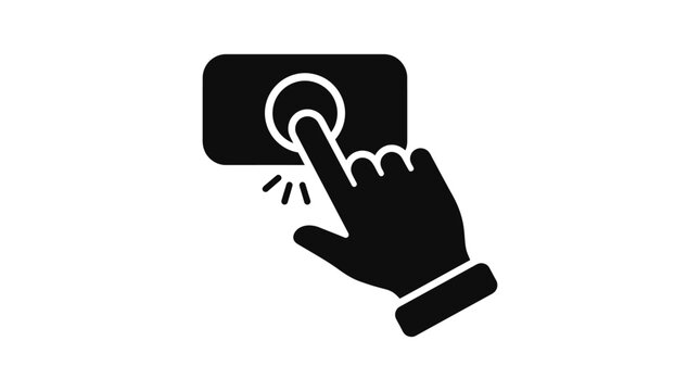 Hand pressing circular button icon with touch effect black silhouette high quality professional