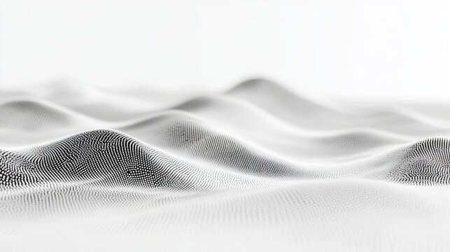 Abstract digital landscape composed of numerous small glowing white dots forming a smooth wave pattern