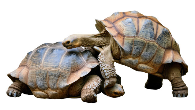 Pair of Galapagos Tortoises Mating with Detailed Shell Patterns