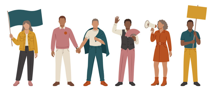 Diverse Group Protesting People Holding Signs and Megaphone for Social Activism and Equality Concept Illustration with People Marching and Taking Action for Human Rights and Social Justice Issues Isol