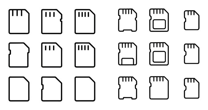 Technology icons with memory card and sd card minimal outline