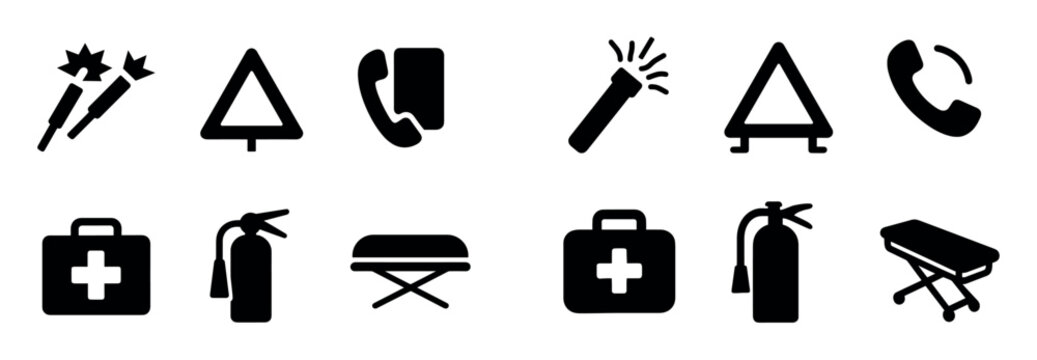 Emergency icons with phone torch kit solid black