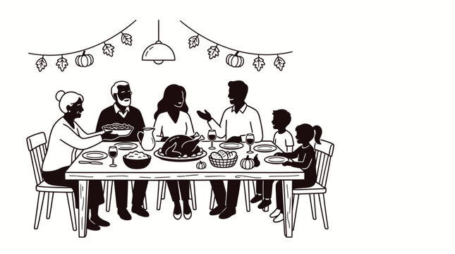 A diverse multi-generational family gathering for a festive holiday dinner celebration.
