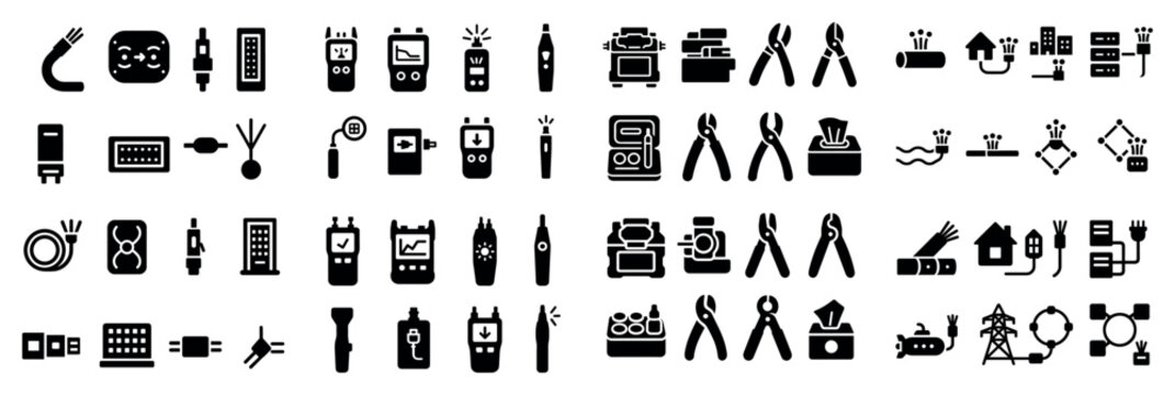 Tool icons with pliers battery in glyph style