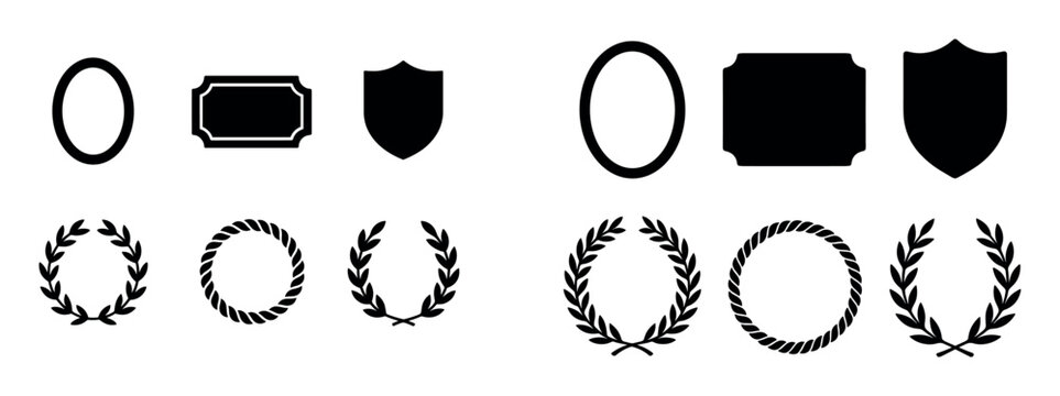 Laurel emblem icons with shield plaque outline