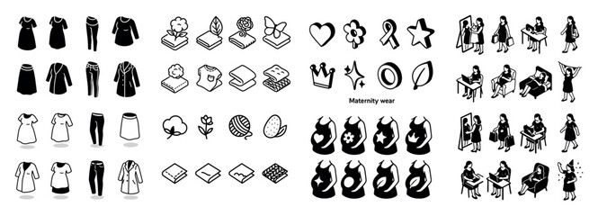 Fototapeta premium Maternity icons with dress pants baby bump outline