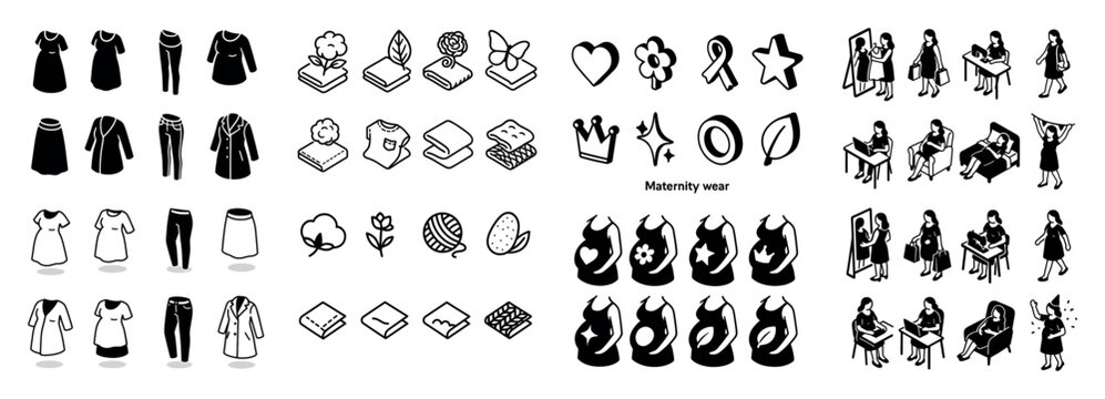 Maternity icons with dress pants baby bump outline