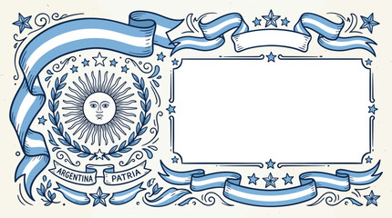 Argentina Patriotic Decorative Frame with Sun of May and Blue Ribbons. © Handi