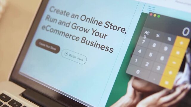 Ecommerce business, online store creation, digital marketing, laptop screen, payment processing