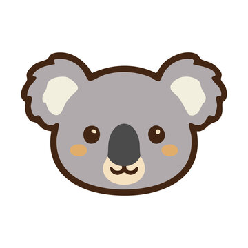 Cute koala head vector icon, Australian wildlife animal character in flat style, isolated backdrop for nature presentations