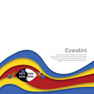 Flag of Eswatini. Paper Cut Style and Waving Design with Modern Presentation Layout.