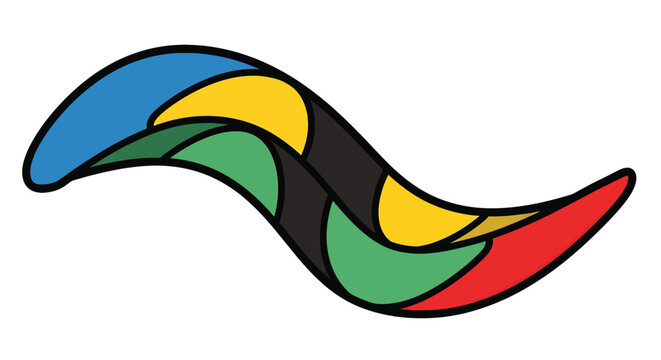Colorful boomerang with curved shape.