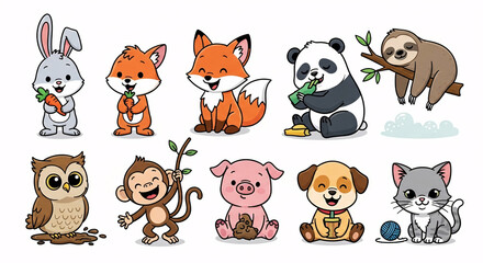 Obraz premium Cute cartoon animals for kids illustration.