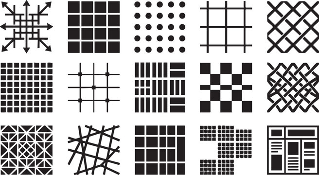 Abstract geometric patterns and line art illustrations for backgrounds.