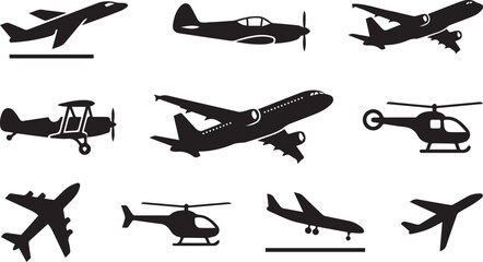 Airplane and Helicopter Silhouette Vector Icon Set © Vector 4 You