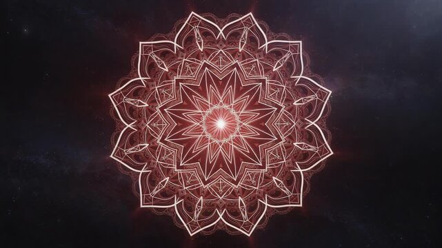 Glowing mandala video with mesmerizing pulsating light patterns and intricate spiritual design