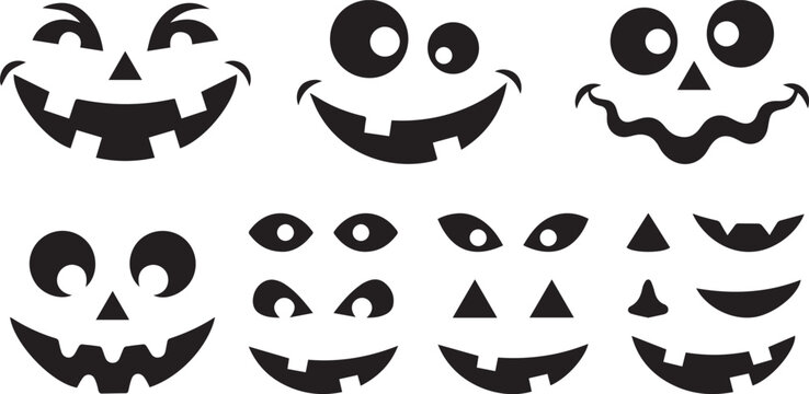 Halloween Pumpkin Faces Silhouette Set: Scary and Funny Jack-O-Lanterns