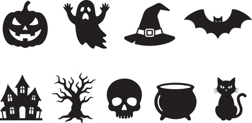 Fototapeta premium Halloween Spooky Silhouette Icon Set Collection