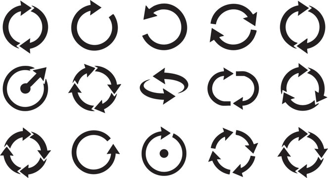 Refresh and cycle arrows circular rotation icon collection.