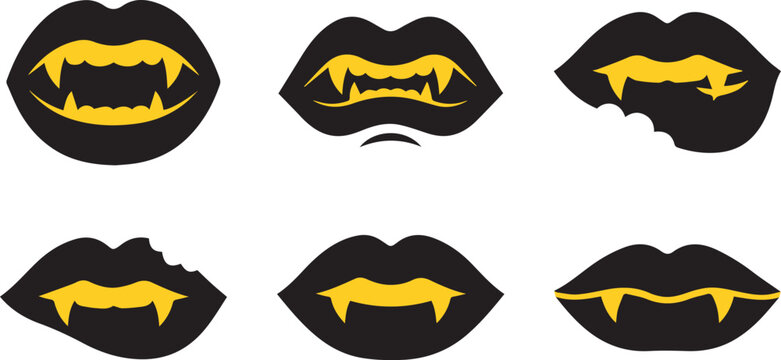 Vampire Lips with Fangs Halloween Icon Set