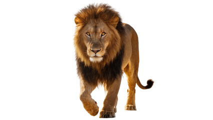 Majestic male lion walking with thick mane and amber eyes © Michal