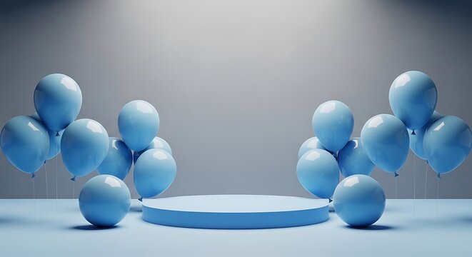 Happy fathers day blue balloons and podium for celebrations